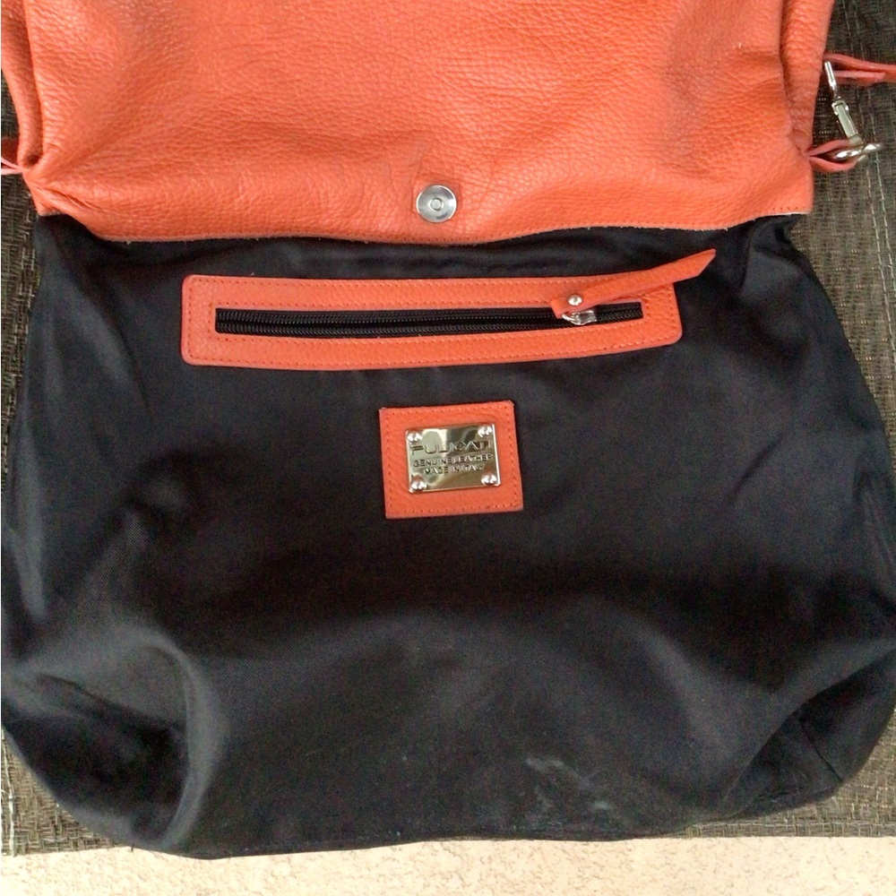 Pulicati Italy Orange Leather Hobo Shoulder Bag - Picture 5 of 6